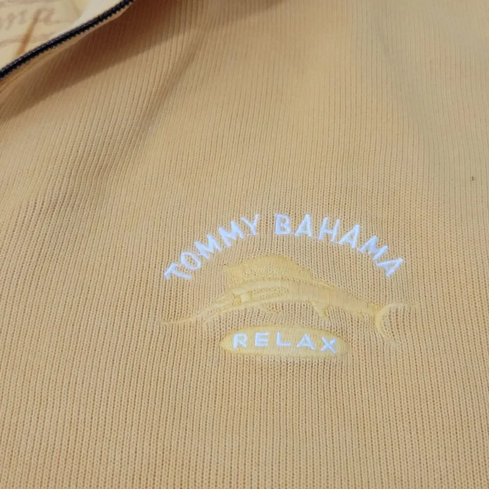 Tommy Bahama Relax 1/4 Zip Pullover Sweatshirt Yellow Large Marlin Logo Flaw!